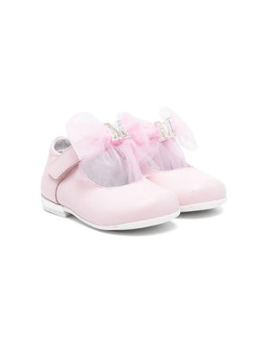 Monnalisa pink ballerinas for girls with logo plaque