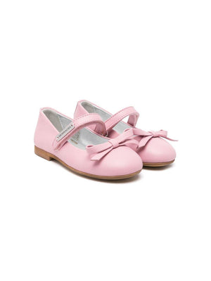Ballerine per bambina Monnalisa rosa in pelle con chiusura frontale a strappo