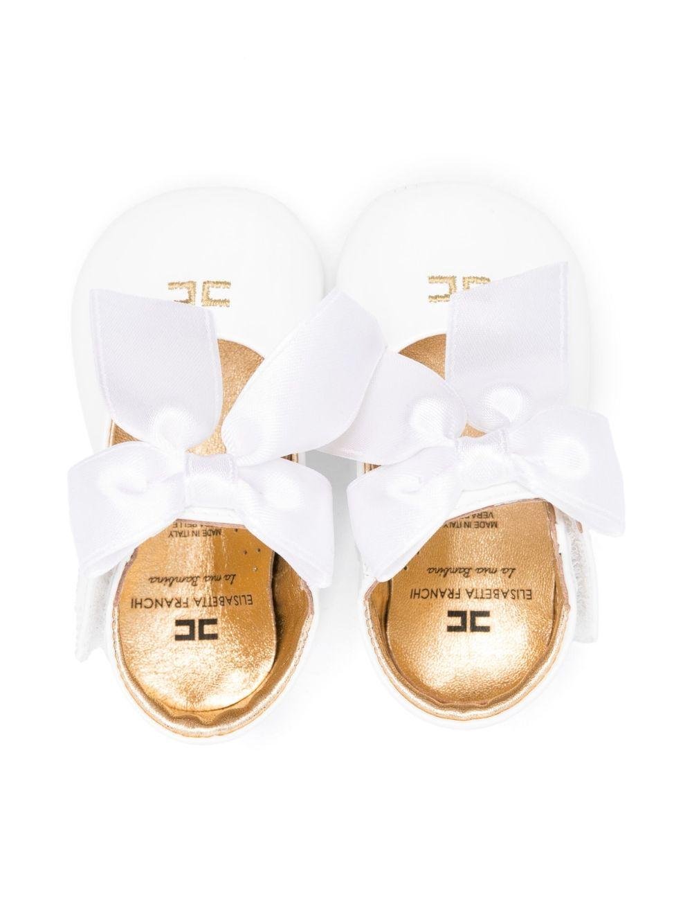 Ballerine per neonata Elisabetta Franchi La Mia Bambina bianche con logo color oro - Rubino Kids