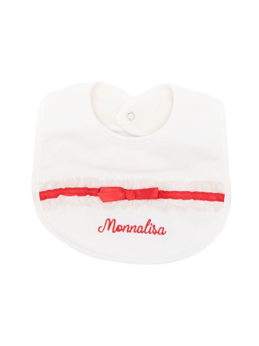 Bavaglino per neonata Monnalisa bianco con nastro rosso - Rubino Kids