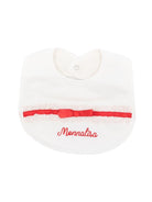 Bavaglino per neonata Monnalisa bianco con nastro rosso - Rubino Kids