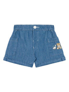 Bermuda con logo per neonata Moschino Kids indaco con vita elasticizzata - Rubino Kids