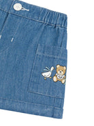 Bermuda con logo per neonata Moschino Kids indaco con vita elasticizzata - Rubino Kids