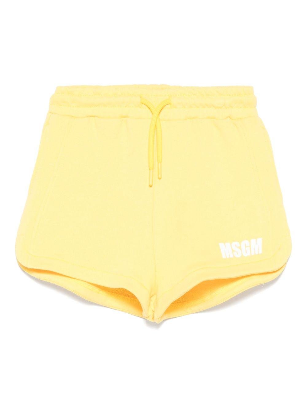 Bermuda per bambina MSGM Kids giallo con applicazione posteriore con logo - Rubino Kids