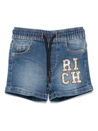 Bermuda per neonato John Richmond Junior in denim con logo - Rubino Kids