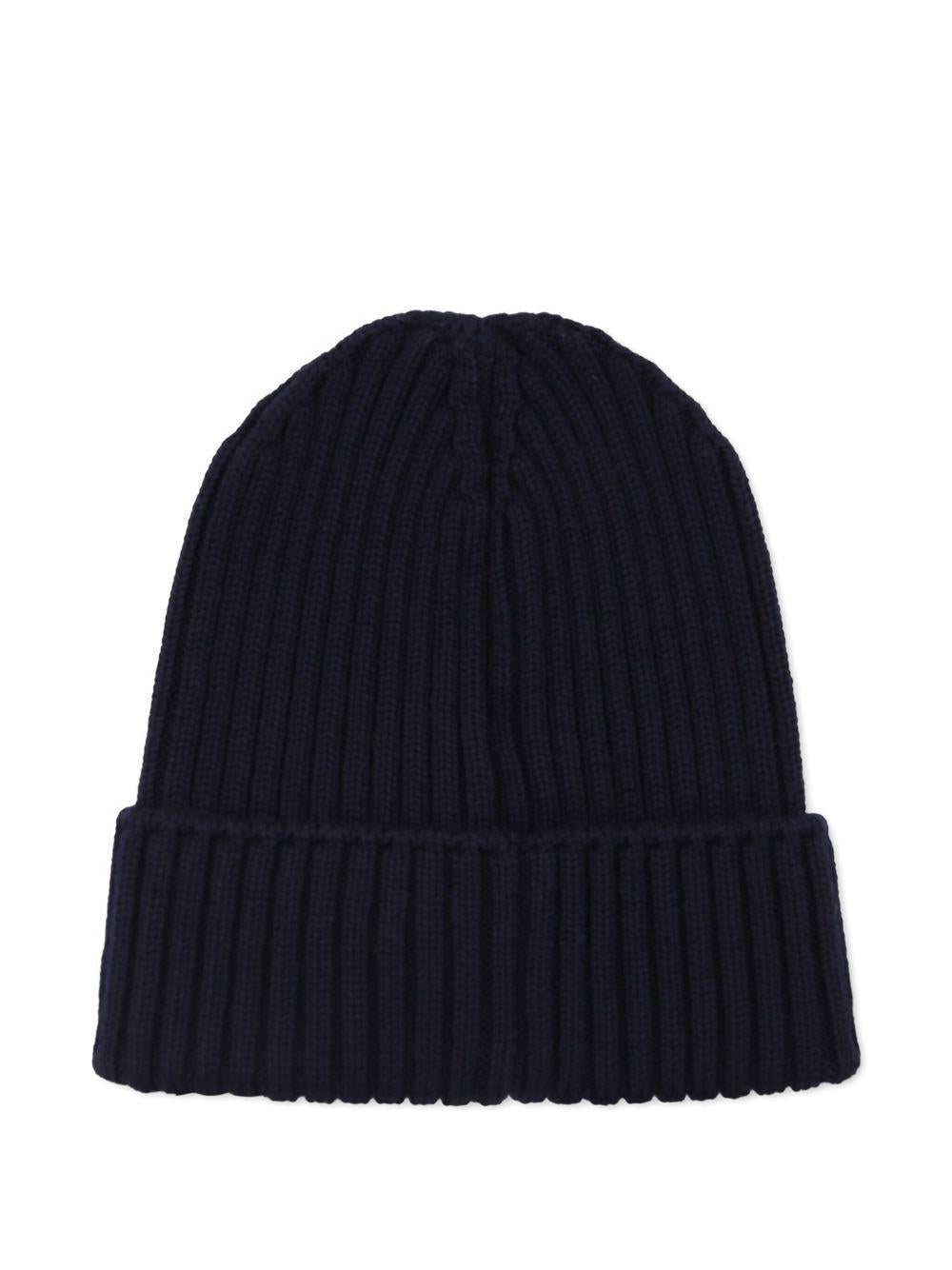 Berretto a coste per bambino Moncler Enfant nero con applicazione con logo - Rubino Kids