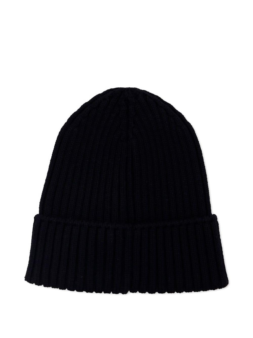 Berretto a coste per bambino Moncler Enfant nero con applicazione con logo - Rubino Kids