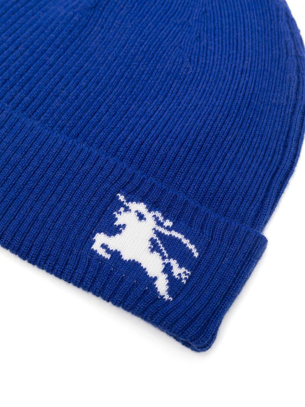 Berretto lavorato a maglia con motivo cavaliere equestre per bambino Burberry Kids blu con dettagli a coste - Rubino Kids