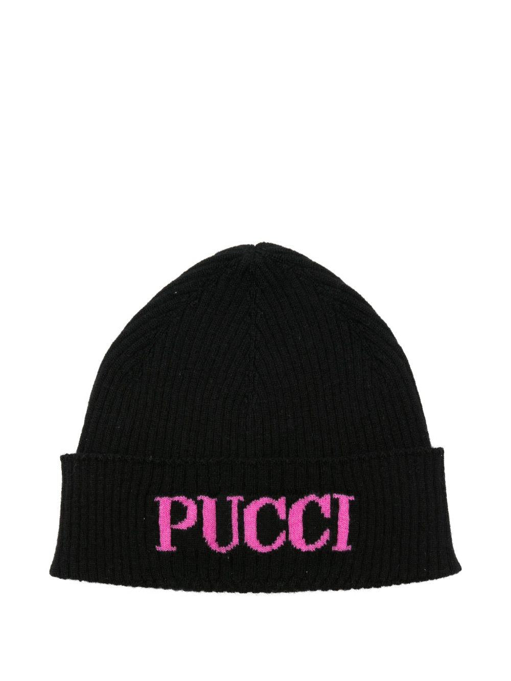 Berretto per bambina Emilio Pucci Junior nero con logo - Rubino Kids