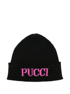 Berretto per bambina Emilio Pucci Junior nero con logo - Rubino Kids
