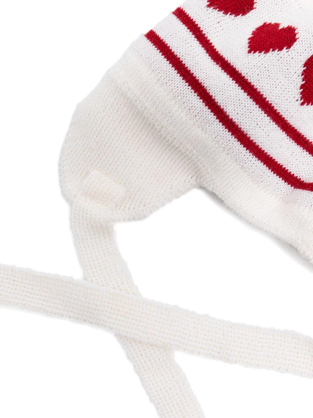 Berretto per bambina Monnalisa bianco con intarsi a cuore e pompon - Rubino Kids