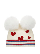 Berretto per bambina Monnalisa bianco con pompon in pelliccia - Rubino Kids