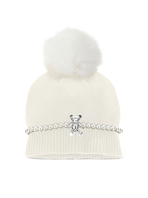 Monnalisa white hat for girls with pompom