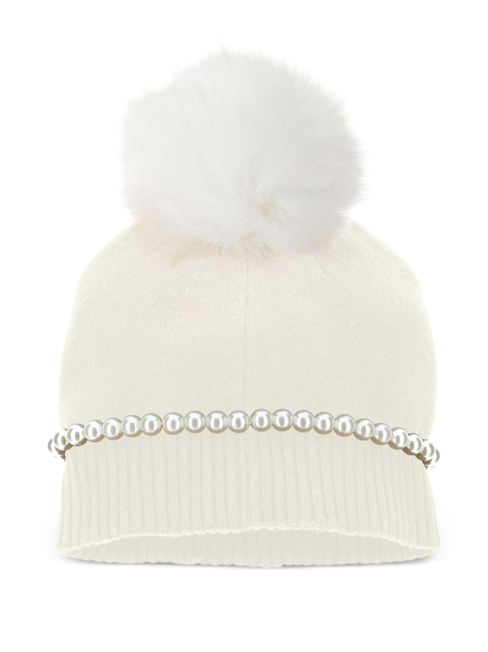 Berretto per bambina Monnalisa bianco con pompon - Rubino Kids