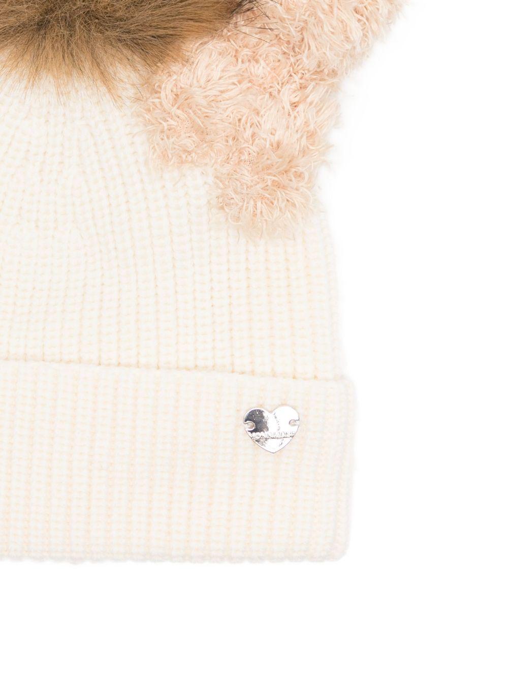 Berretto per bambina Monnalisa écru con grande pompon - Rubino Kids