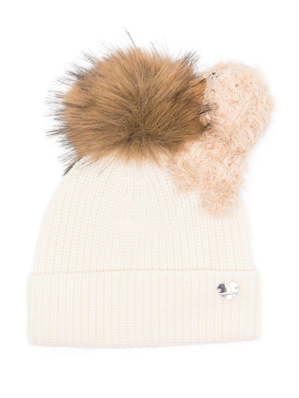 Berretto per bambina Monnalisa écru con grande pompon - Rubino Kids