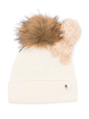 Berretto per bambina Monnalisa écru con grande pompon