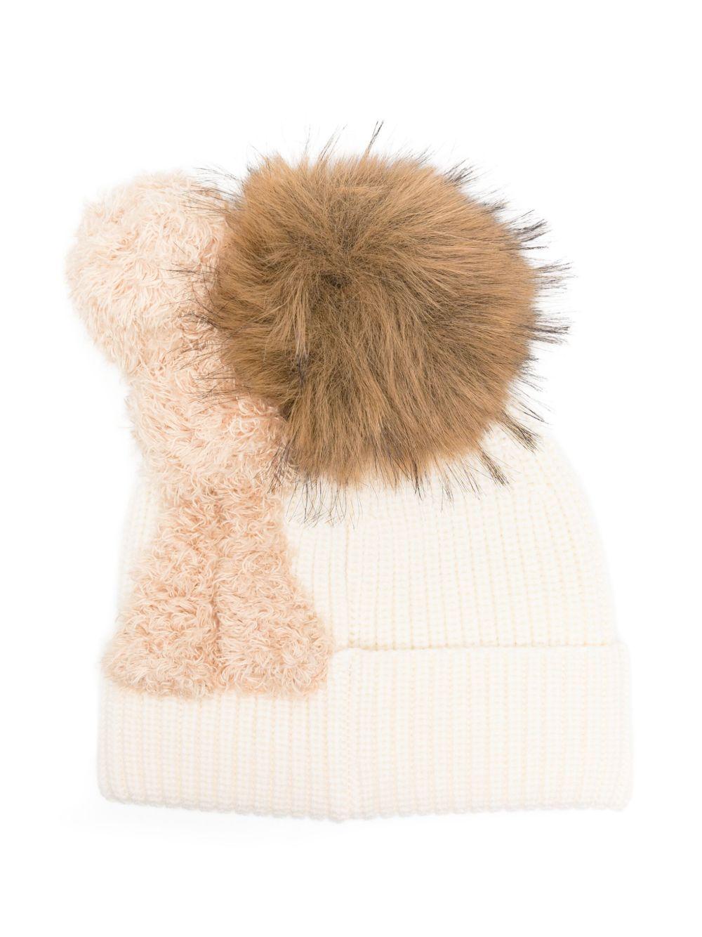 Berretto per bambina Monnalisa écru con grande pompon - Rubino Kids