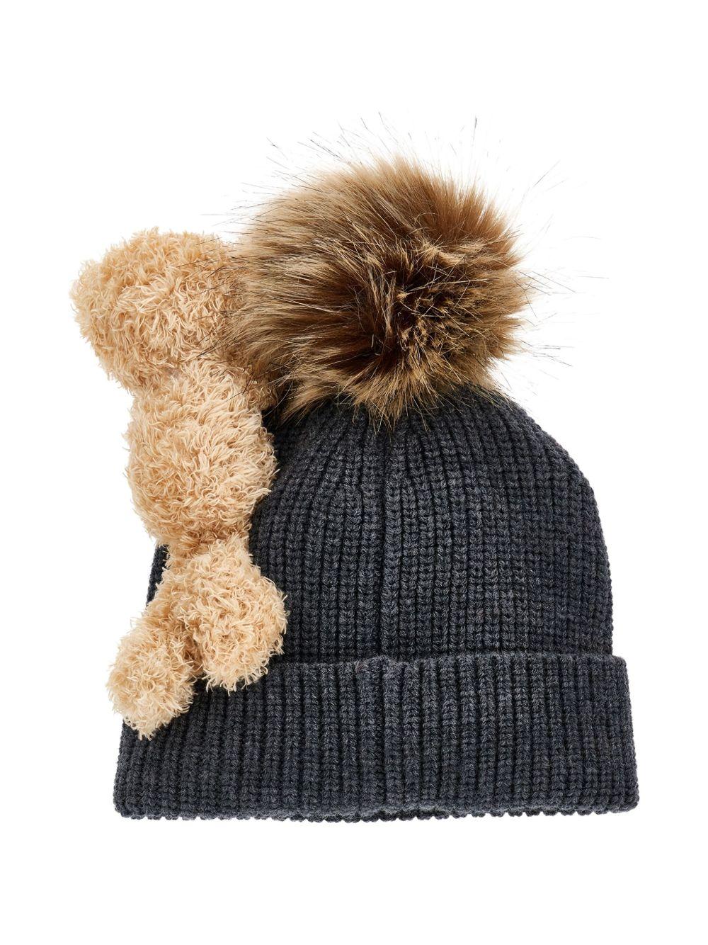 Berretto per bambina Monnalisa grigio con applicazione Teddy Bear - Rubino Kids