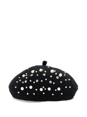 Berretto per bambina Monnalisa nero con decorazione con cristalli