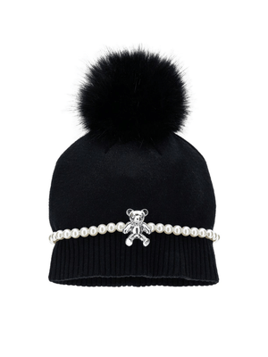 Black Monnalisa hat for girls with pompom