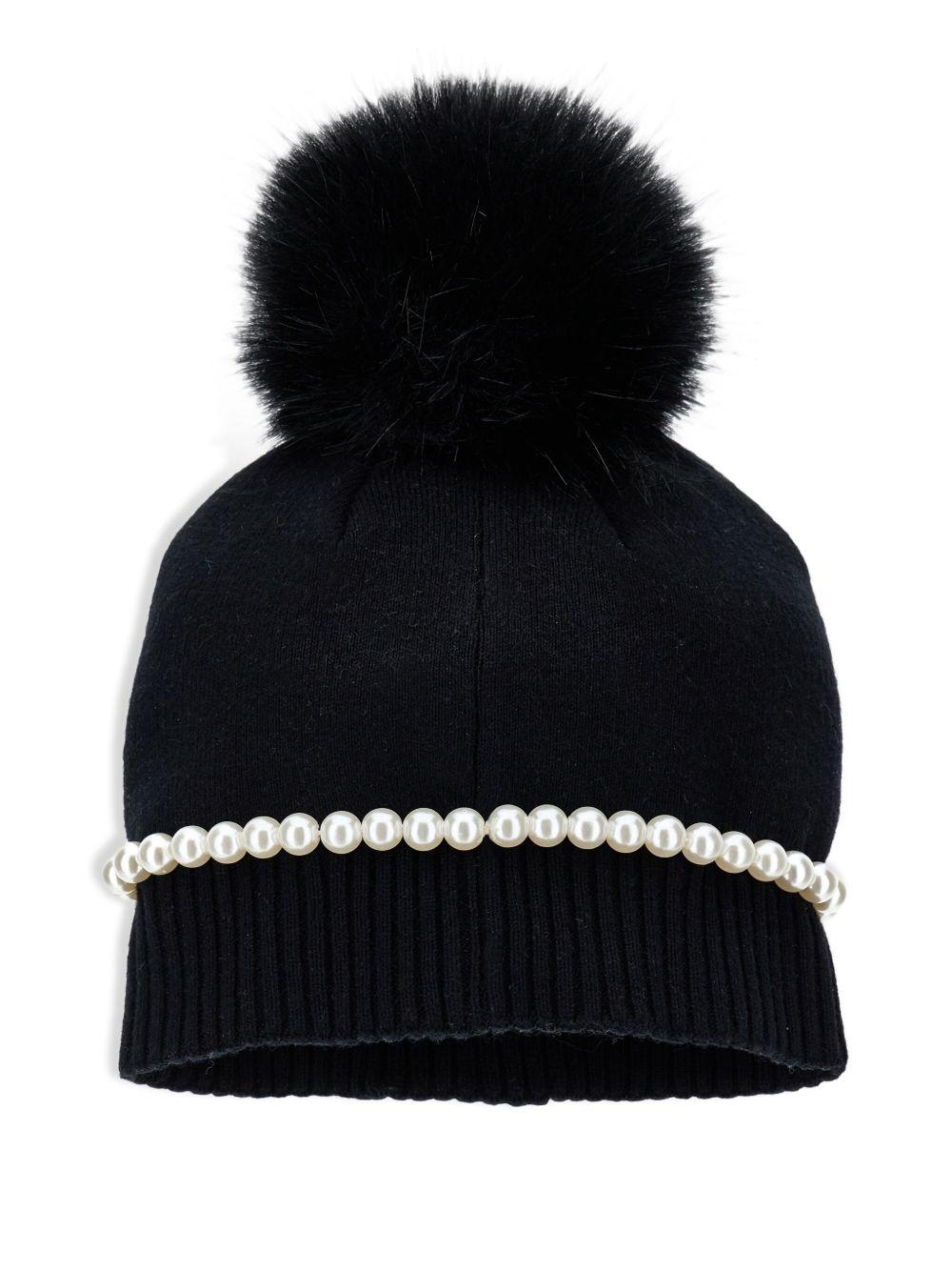 Berretto per bambina Monnalisa nero con pompon - Rubino Kids