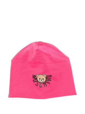 Berretto per bambina Moschino Kids fucsia con logo Teddy Bear