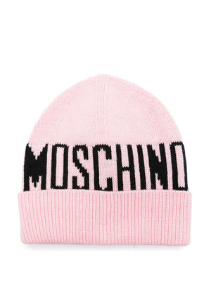 Moschino Kids pink ribbed hat for girls