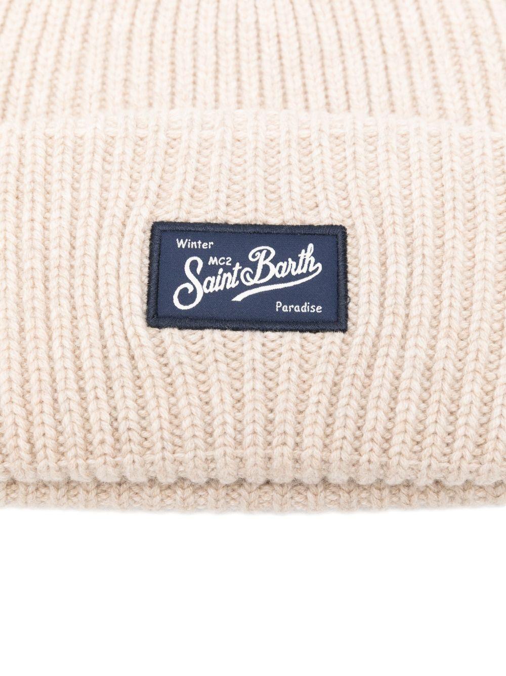 Berretto per bambini MC2 Saint Barth Kids beige con toppa con logo - Rubino Kids