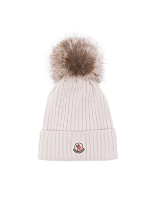 Moncler Enfant beige children's hat with applique