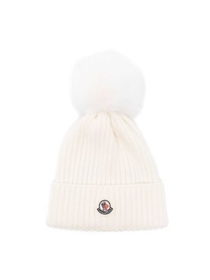 Berretto per bambini Moncler Enfant bianco con pompon