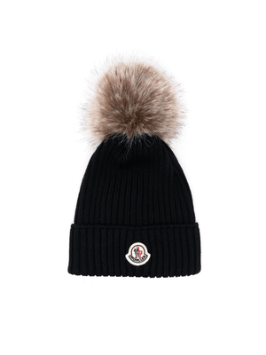 Moncler Enfant blue children's hat with applique