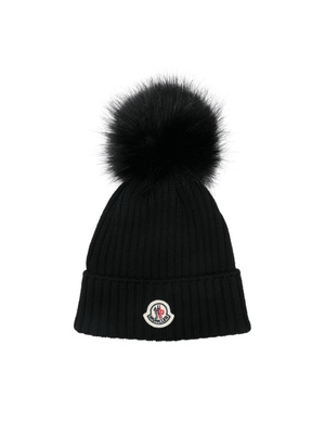 Berretto per bambini Moncler Enfant nero in tricot con pompon