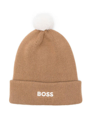Berretto per bambino Boss Kids beige con logo ricamato