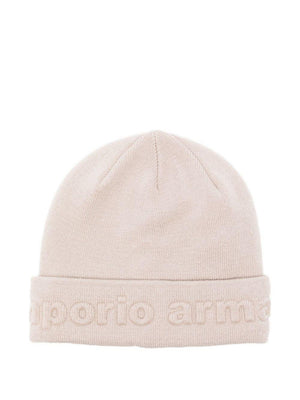 Berretto per bambino Emporio Armani Kids beige con logo ricamato