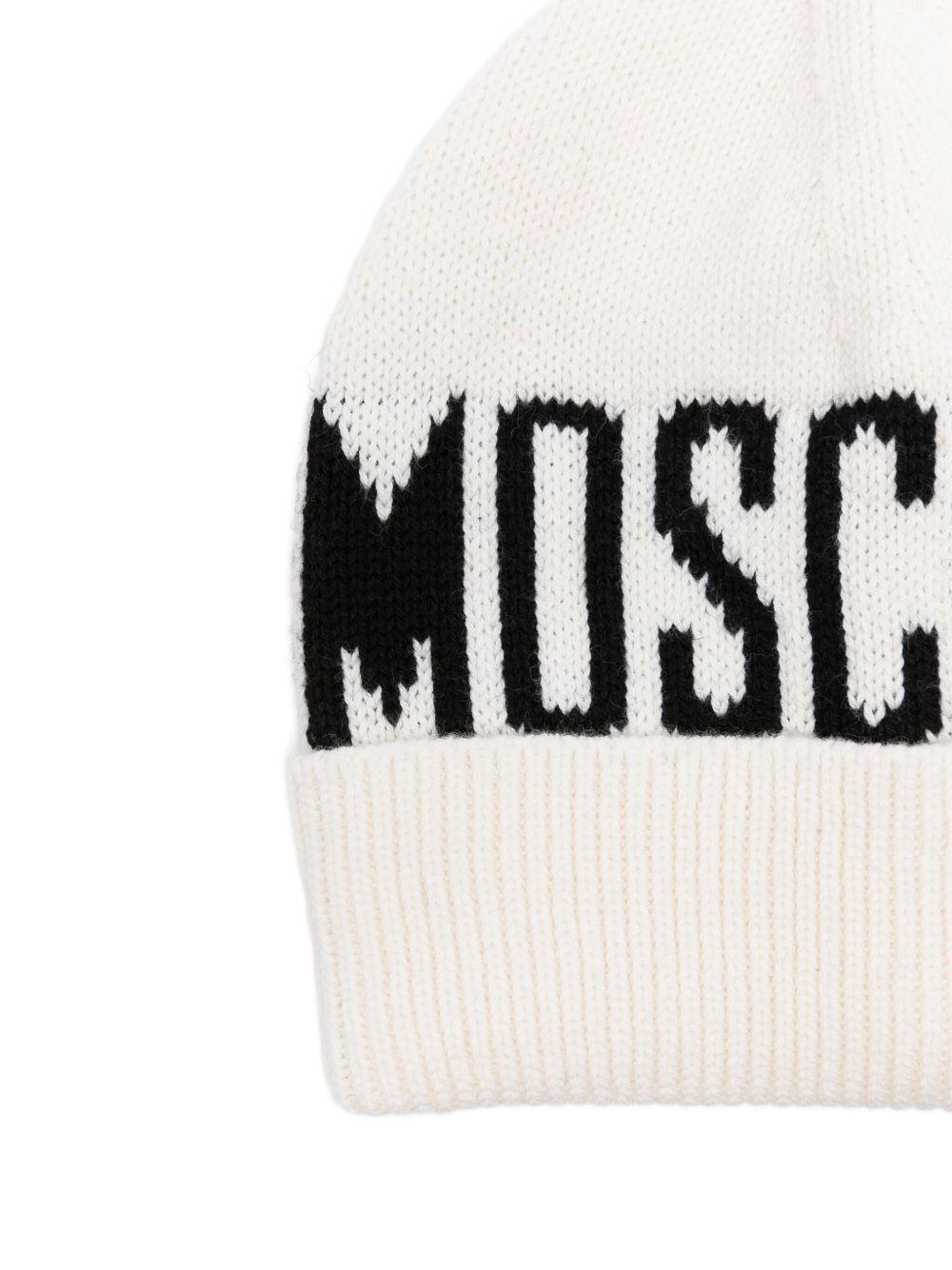 Berretto per bambino Moschino Kids bianco con logo ricamato - Rubino Kids