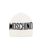 Berretto per bambino Moschino Kids bianco con logo ricamato - Rubino Kids