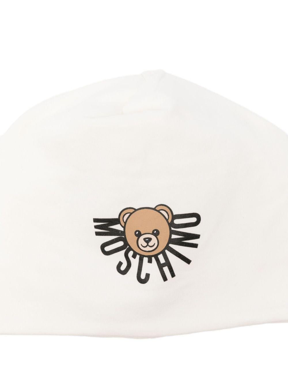 Berretto per bambino Moschino Kids bianco con motivo Teddy Bear - Rubino Kids