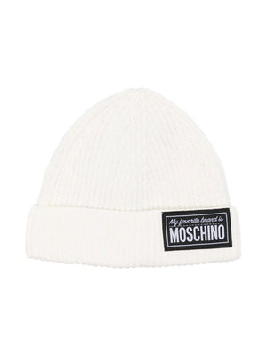 Moschino Kids white hat with logo patch for children