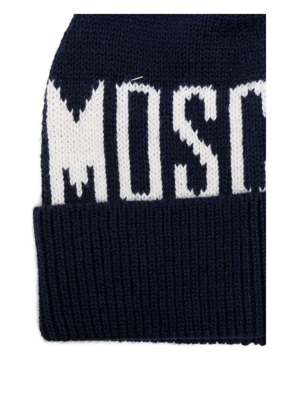 Berretto per bambino Moschino Kids blu con logo ricamato - Rubino Kids