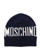 Berretto per bambino Moschino Kids blu con logo ricamato - Rubino Kids