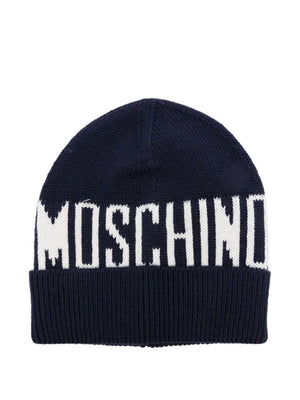 Moschino Kids blue hat for children with embroidered logo
