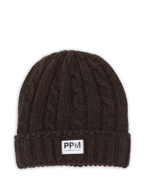 Paolo Pecora Kids brown hat with cable pattern