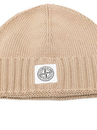 Berretto per bambino Stone Island Junior beige con toppa con logo - Rubino Kids