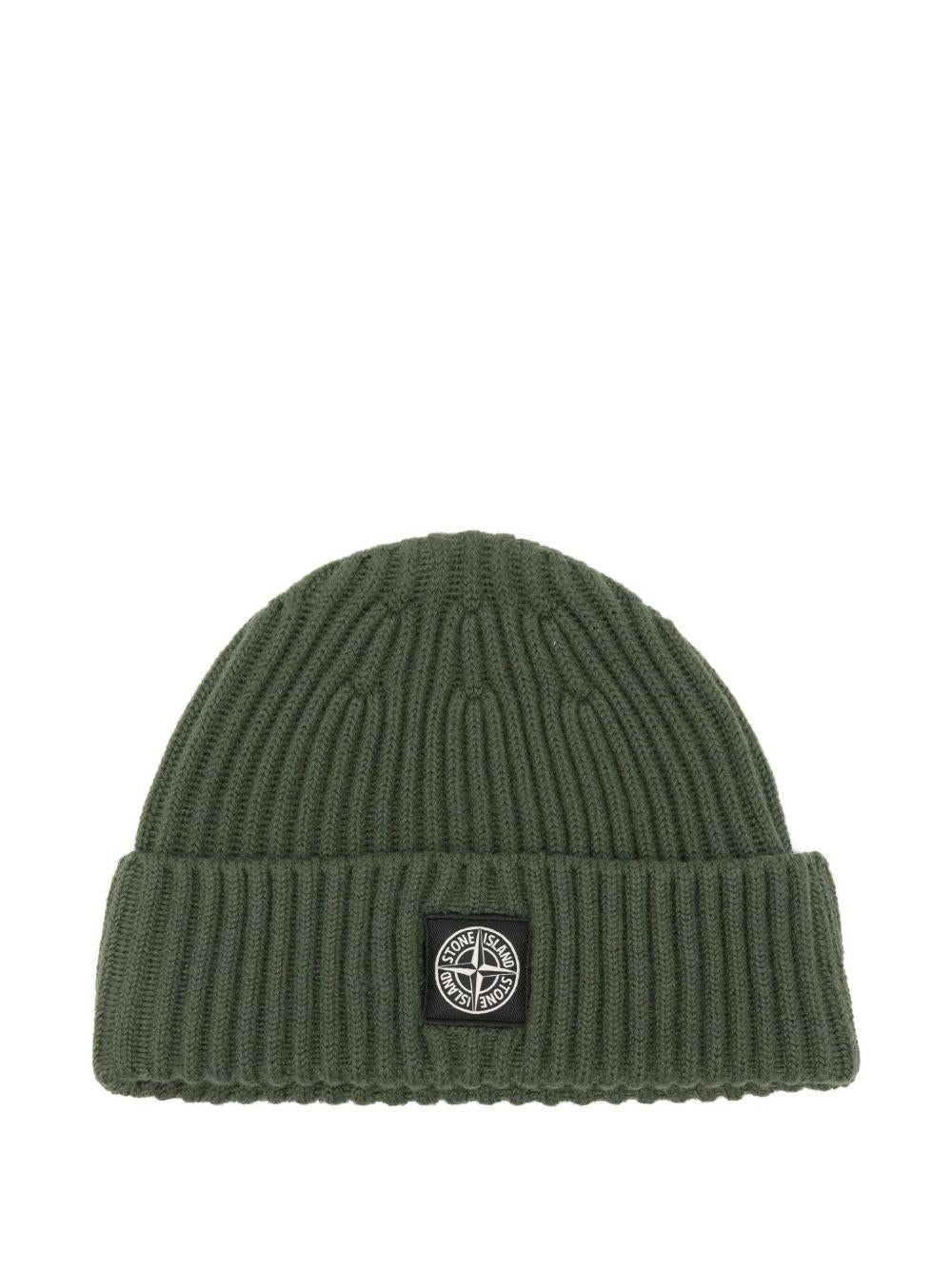 Berretto per bambino Stone Island Junior verde con toppa con logo - Rubino Kids