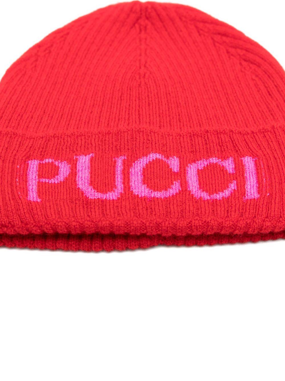 Berretto per neonata Emilio Pucci Junior rosso con logo intarsiato - Rubino Kids