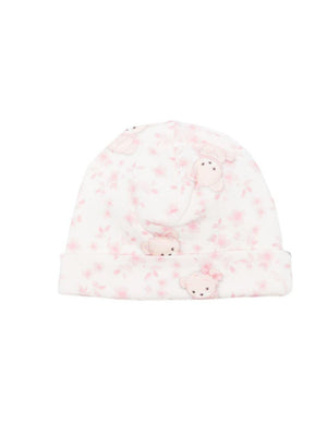 Berretto per neonata Monnalisa rosa con stampa orsetto