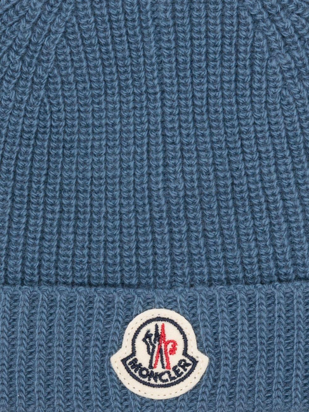 Moncler Enfant Baby Beanie in Blue with Ribbed Knit MONCLER ENFANT