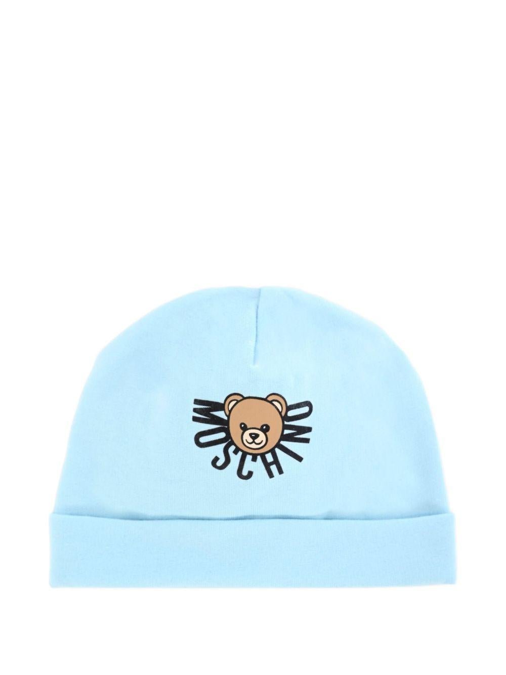 Berretto per neonati Moschino Kids azzurro con stampa teddy - Rubino Kids