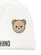 Berretto per neonati Moschino Kids bianco con logo Teddy - Rubino Kids